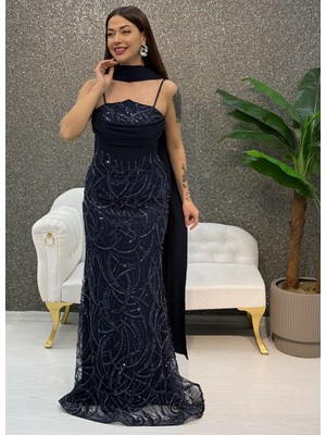 E&A Eren Abiye Ince Askılı Boncuk Islemelı Balık Elbıse