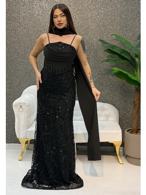 E&A Eren Abiye Ince Askılı Boncuk Islemelı Balık Elbıse