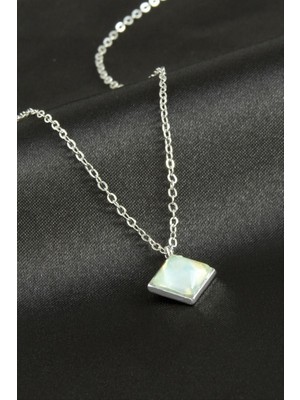 Zero Land Storozde Kare Cam Kolye - Gümüş Rengi