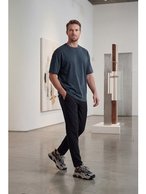 Etikmen %100 Organik Pamuk Düz Oversize Füme Erkek Tişört