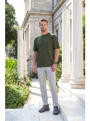 Etikmen %100 Organik Pamuk Düz Oversize Haki Erkek Tişört