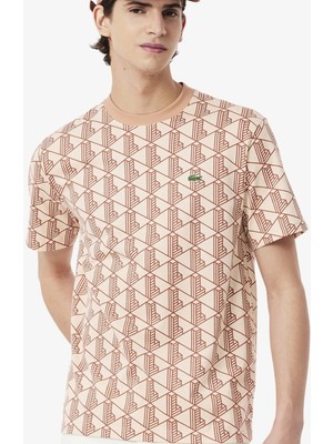 Lacoste Classic Fit Monogram T-Shirt Erkek Bisiklet Yaka Tişört Kiremit