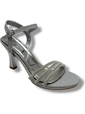 Erbay 84-26 Simli 3 Bant Taşlı Ince Topuk Kadın Sandalet