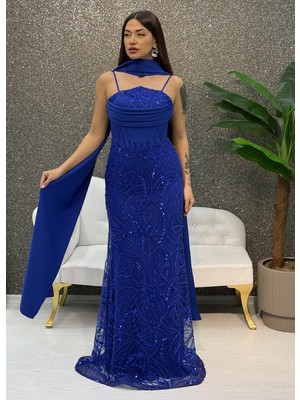 E&A Eren Abiye Ince Askılı Boncuk Islemelı Balık Elbıse