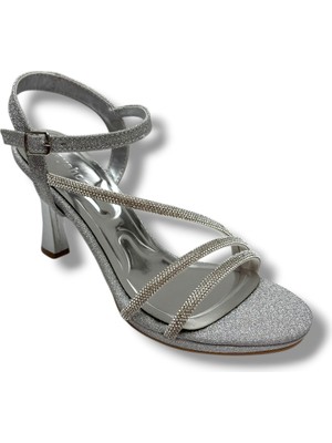 Erbay 88-26 Simli Şerit Bant Taşlı Ince Topuk Kadın Sandalet