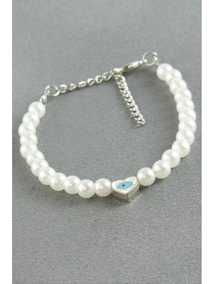 Zero Land Storozde Kalp Göz Inci Bileklik - Beyaz