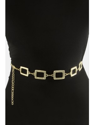 Zero Land Storozde Dikdörtgen Metal Zincir Kemer - Sarı