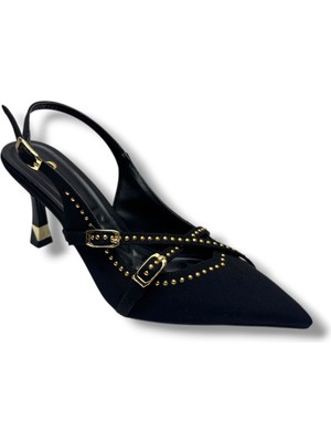 Gedik Pasha 2034-26 Keten Zımbalı Arkası Açık Kadın Stiletto