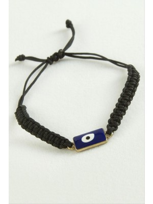 Zero Land Storozde Dikdörtgen Nazar Makrome Ip Bileklik - Siyah