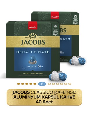 Jacobs Classico Kafeinsiz Nespresso Uyumlu Alüminyum Kapsül Kahve 40 Kapsül