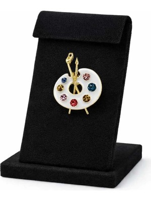 Ressam Paleti Figürlü Mineli Taşlı Broş