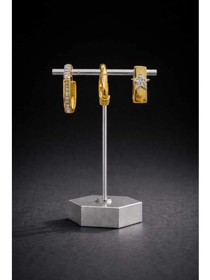 3’lü Yıldız ve Taş Işlemeli Gold Küpe Seti