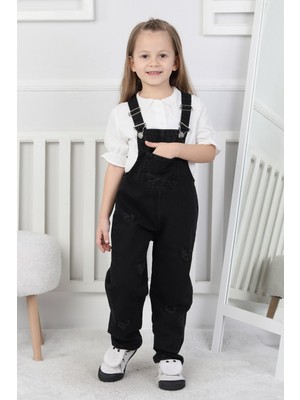 Butik Kız Çocuk Kalp Nakışlı Kot Salopet