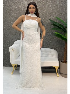 E&A Eren Abiye Ince Askılı Boncuk Islemelı Balık Elbıse