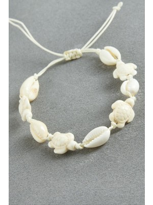 Zero Land Storozde Kaplumbağa Istiridye Makrome Ip Bileklik - Krem