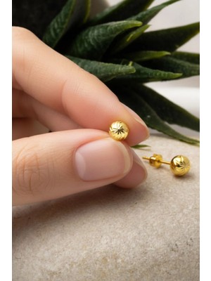 Bilezikci 8 Ayar Altın Kalemli Top Küpe 7 mm Büyük Boy Sarı Altın Vidalı Küpe