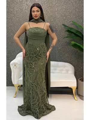 E&A Eren Abiye Ince Askılı Boncuk Islemelı Balık Elbıse