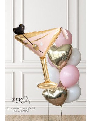 Pekshop Kadeh Balonlu Gold Pembe Yetişkin Doğum Günü Balon Seti SET242