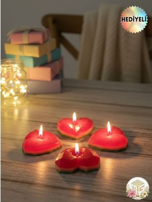 Kalp Şeklinde Karpuz Mum Dekoratif 4 Adet (Soya Wax-Jel Mum)