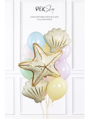 Pekshop Retro Deniz Yıldızı Istiridye Balonlu Doğum Günü Balon Seti SET246