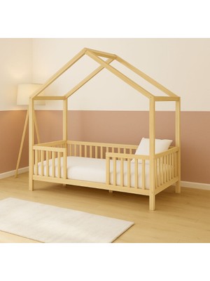 BRK Design Montessori Ahşap Çocuk Yatak Çatılı Ayaklı