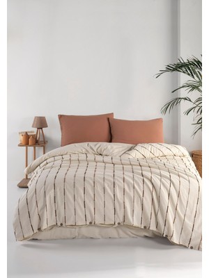 Macas Home Iris Mocca %100 Pamuklu Yıkamalı Ipliği Boya Vintage Çift Kişilik Nevresim Takım 200*220