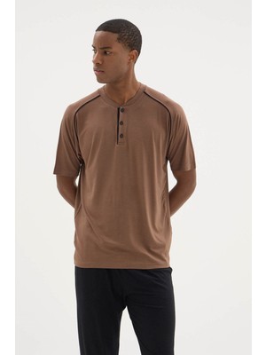 Kly Yeni Sezon Erkek Midi Yaka Şık Tasarım Pijama Takımı