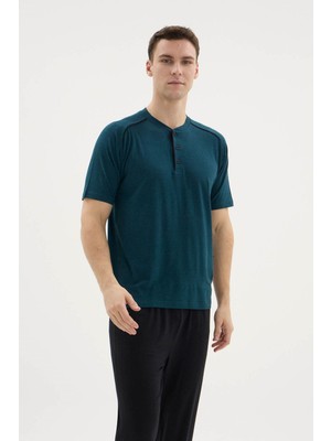 Kly Yeni Sezon Erkek Midi Yaka Şık Tasarım Pijama Takımı