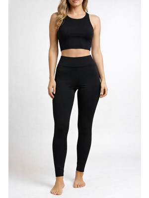 HK Underwear Kadın Toparlayıcı Yüksek Bel Likralı Siyah Tayt, Dalgıç Kumaş, Fit Görünüm