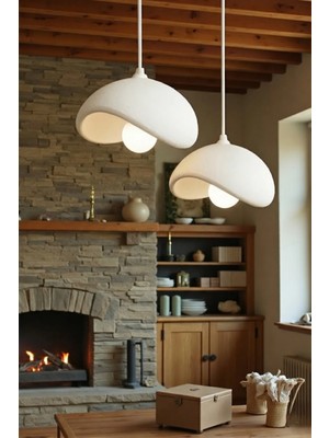 Pamuk's Design Natural Beton Görünüm 2 Li Sarkıt Avize Bohem Modern E27(E27AMPUL Hediyedir.)