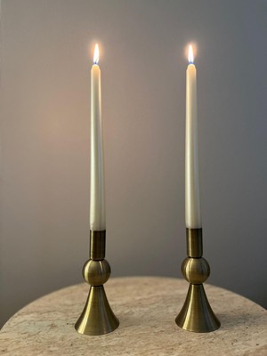 Eskitme Rengi Pısa 2'li Şamdan & Mumluk Seti