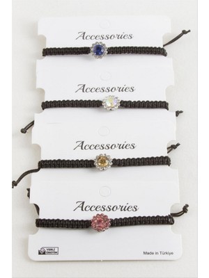 Zero Land Storozde Çiçek Taşlı Makrome Örgülü Bileklik - Açık Mavi