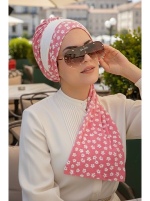 Aişe Tesettür Pudra Taç Desenli Atkılı Bone