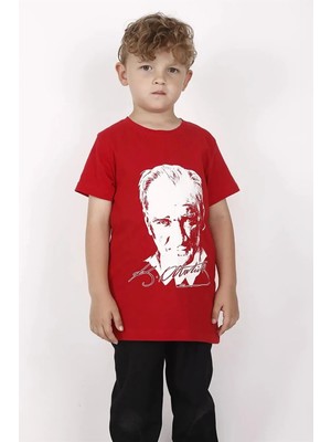 Unısex 23 Nisan 29 Ekim 10 Kasım 19 Mayıs Gösteri Kostüm Atatürk Baskılı Kırmızı Kısa Kol T-Shırt