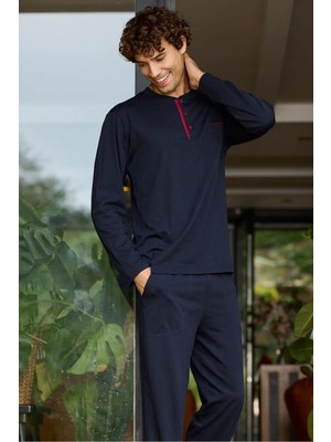 Kly %100 Pamuk Ekstra Battal Beden Uzun Kollu 4 Mevsim Kumaş Erkek Pijama Takım