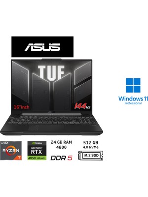 Asus tuf Gaming A16 FA607NUG-RL211 6gb RTX4050 140W Amd Ryzen 7 7445HS 24GB Ram 512GB SSD 16 Inç Fhd+ 144Hz WINDOWS11 Pro