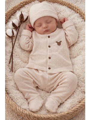 Bilge Trend Yeni Doğan Bebek 3 Parça Tavşan Nakışlı Hastane Çıkışı Zıbın Seti