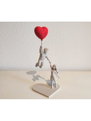 Razmo Kendin Yap Sevgiliye Özel Dekoratif Biblo Seti Havada Uçan Balonlu Aşk Temalı Figür Kişiselleştirilebilir Boyanablilr Romantik Hediyelik - Floating Love Illusion – Valentine’s Day Sculpture