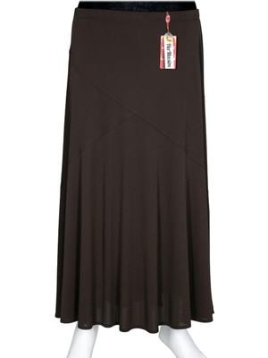 Hermevsim Hesna Kadın Rana Büyük Beden Çapraz Model Lastikli Astarlı Kahve Etek