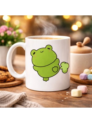 Mutlu Kurbağa Tasarımlı Porselen Kupa Model 91 – Eğlenceli, Tatlı ve Neşe Dolu Kahve Kupası