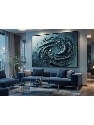 Safir Design Mavi ve Antrasit Tonlarında Modern Soyut Çerçeveli Tablo