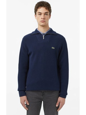 Lacoste Classic Fit Uzun Kollu Yarım Fermuarlı Erkek Triko Kazak Lacivert