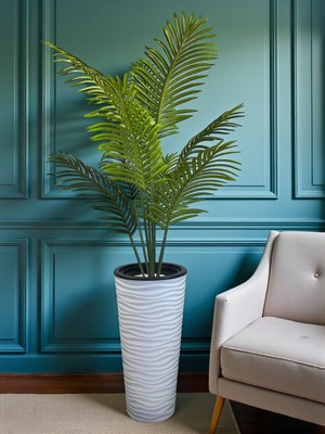 Neşeli Çiçekler Yapay Ağaç Areka Palmiye Bitkisi 8 Yaprak 155CM Plastik Saksıda Yapay Salon Çiçeği Hediyelik