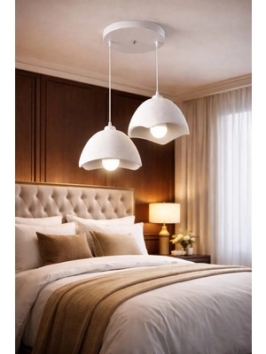 Pamuk's Design Ikili Beton Görünümlü Şapka Avize Sarkıt Loft Stil Modern, Vegan, Çevre Dostu, Salon Mutfak