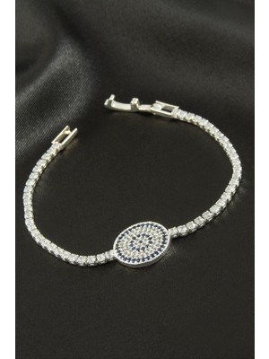 Zero Land Storozde Nazar Zirkon Taşlı Çocuk Bileklik 16 cm - Gümüş Rengi