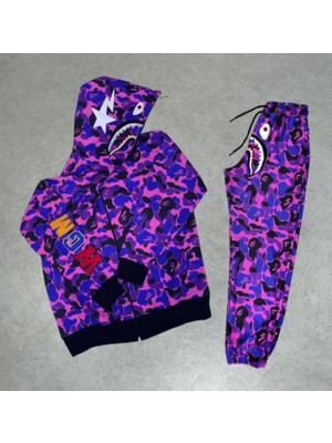 Axxan Bape Takım Alt Üst  Cepli Fermuarı Kapşondan Komple Kapanan Kemer ve Paçası Lastikli