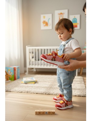 Enoch Aslan Figürlü ve Damalı Desenli Ilk Adım Bebek Ayakkabı