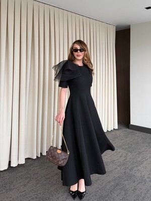 Laluvia Siyah Seyyar Broşlu Elbise - 3151