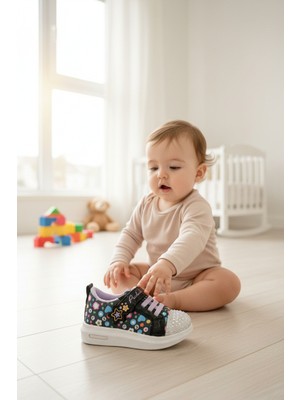 Enoch Çok Renkli Figür Baskılı ve Taş Detaylı Ilk Adım Bebek Ayakkabı