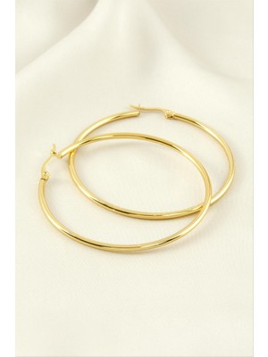 Zero Land Storozde Halka Lüks Çelik Küpe 5,5 cm - Sarı